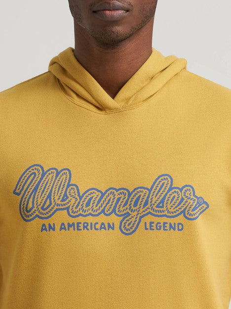 Wrangler Men's Pale Gold Legacy Script Graphic Pullover Hoodie