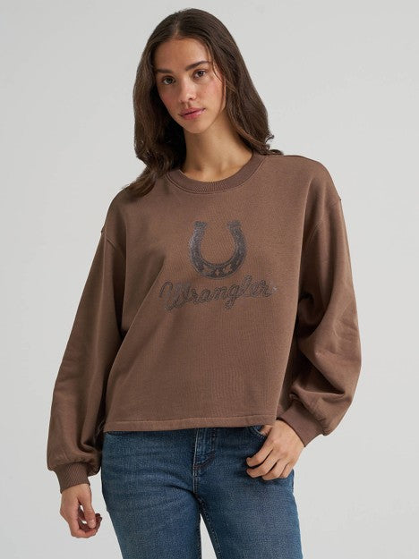 Wrangler Women's Coffee Quartz Lucky Logo Canyon Crew Pullover
