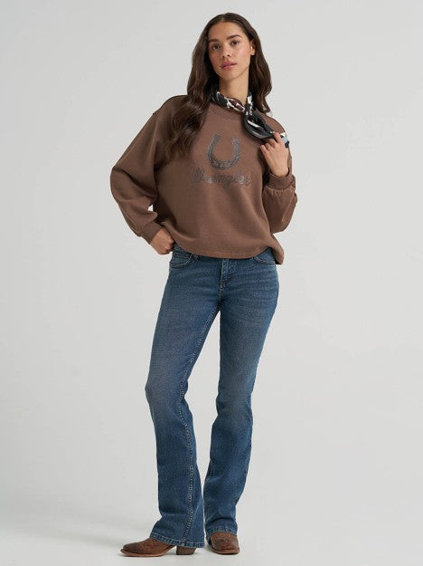 Wrangler Women's Coffee Quartz Lucky Logo Canyon Crew Pullover