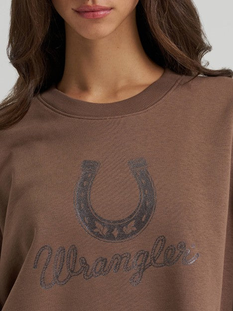 Wrangler Women's Coffee Quartz Lucky Logo Canyon Crew Pullover