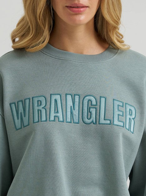 Wrangler Women's Stormy Sea Logo Canyon Crew Pullover