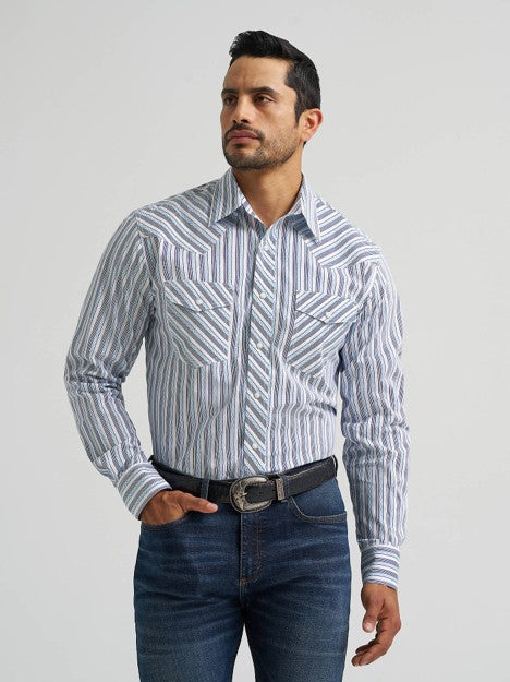 Wrangler Men's Curly Stripes 20X Competition Two Pocket Western Snap Shirt