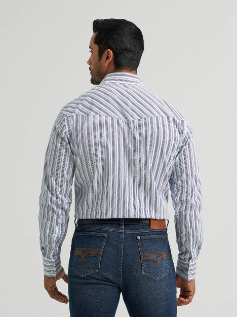 Wrangler Men's Curly Stripes 20X Competition Two Pocket Western Snap Shirt