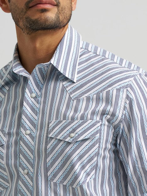 Wrangler Men's Curly Stripes 20X Competition Two Pocket Western Snap Shirt