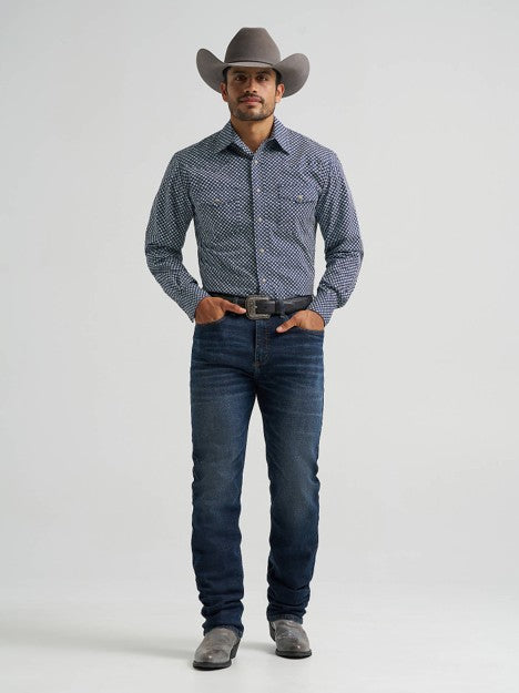 Wrangler Men's Navy Dice 20X Competition Two Pocket Western Snap Shirt