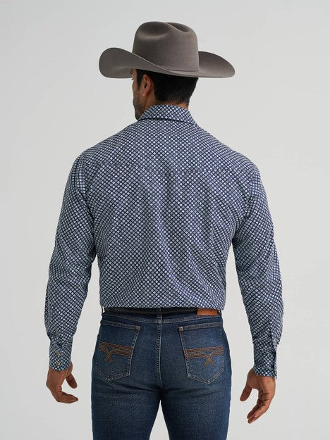 Wrangler Men's Navy Dice 20X Competition Two Pocket Western Snap Shirt