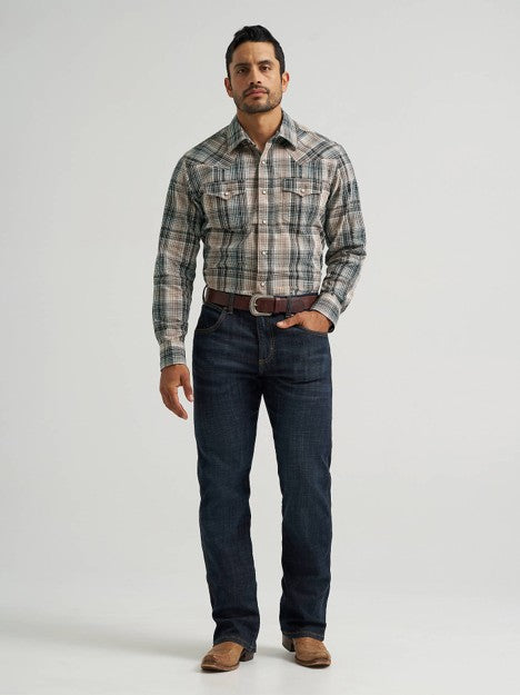 Wrangler Men's Chocolate Spruce Retro Western Plaid Snap Shirt