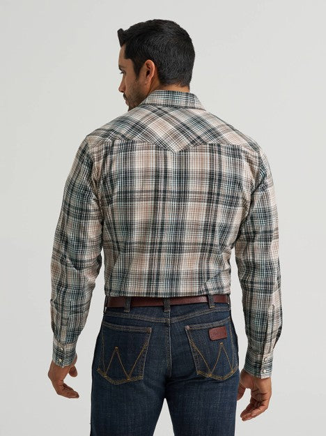 Wrangler Men's Chocolate Spruce Retro Western Plaid Snap Shirt