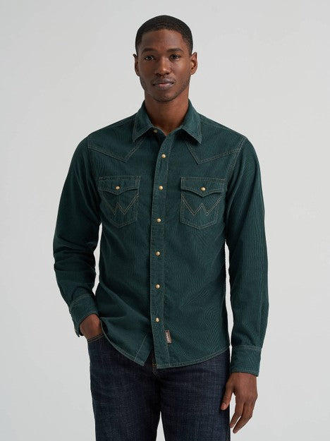 Wrangler Men's Dark Green Retro Corduroy Western Snap Shirt