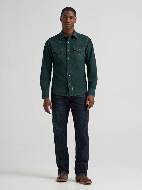 Wrangler Men's Dark Green Retro Corduroy Western Snap Shirt