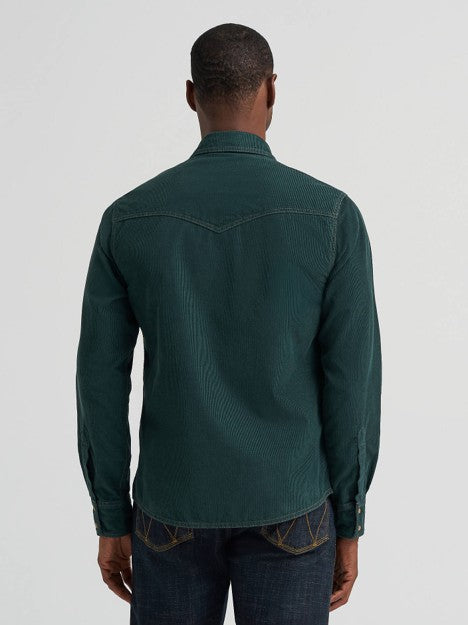 Wrangler Men's Dark Green Retro Corduroy Western Snap Shirt