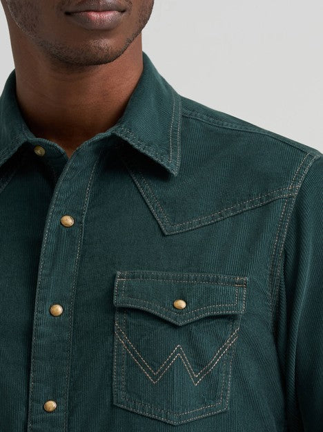 Wrangler Men's Dark Green Retro Corduroy Western Snap Shirt
