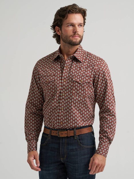 Wrangler Men's Rust Bauble Retro Western Snap Shirt