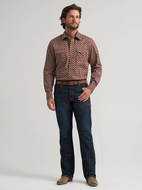 Wrangler Men's Rust Bauble Retro Western Snap Shirt