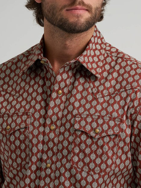 Wrangler Men's Rust Bauble Retro Western Snap Shirt