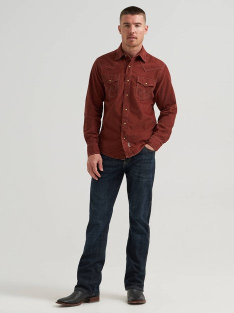 Wrangler Men's Rusted Cord Corduroy Western Snap Shirt