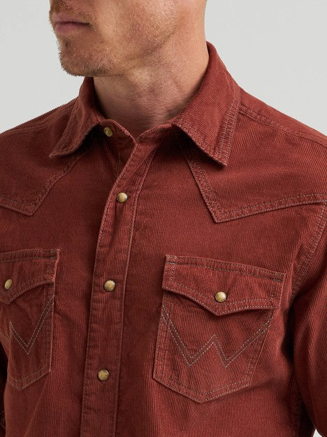 Wrangler Men's Rusted Cord Corduroy Western Snap Shirt