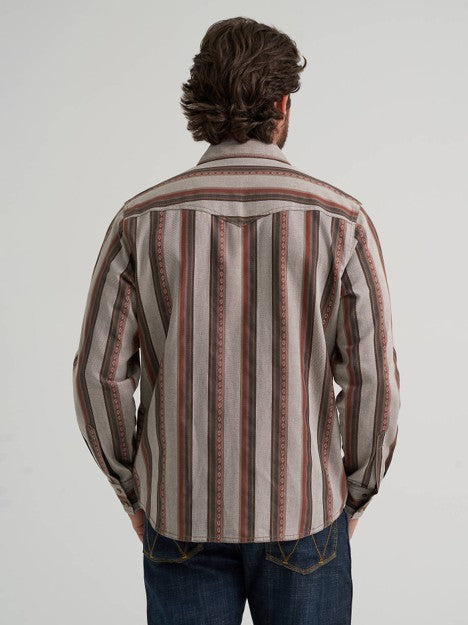 Wrangler Men's Brown Sand Retro Premium Stripe Western Snap Shirt