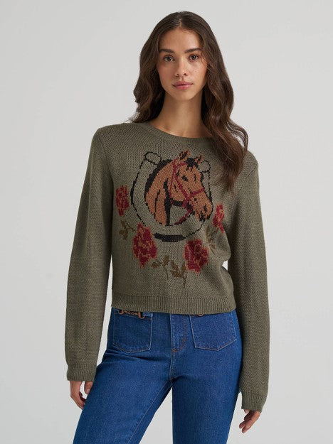 Wrangler Women's Horseshoe Green Stay A While Sweater