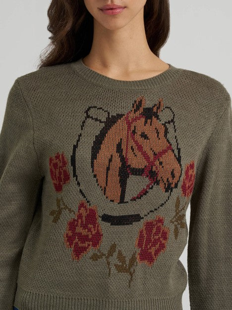 Wrangler Women's Horseshoe Green Stay A While Sweater