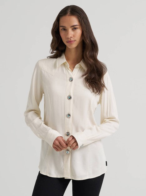 Wrangler Women's White Slim Concho Button Shirt