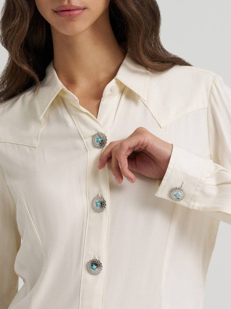 Wrangler Women's White Slim Concho Button Shirt