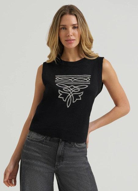 Wrangler Women's Black Western Stitch Sweater Vest