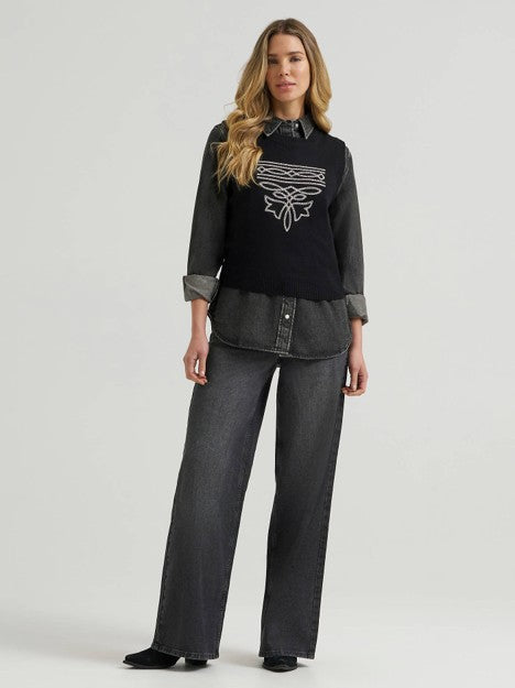 Wrangler Women's Black Western Stitch Sweater Vest