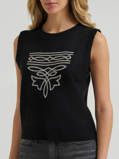 Wrangler Women's Black Western Stitch Sweater Vest