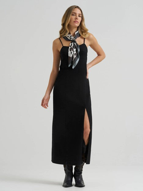Wrangler Women's Black Wash Denim Slit Front Maxi Dress