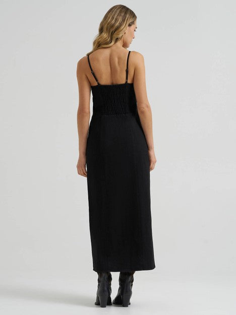 Wrangler Women's Black Wash Denim Slit Front Maxi Dress
