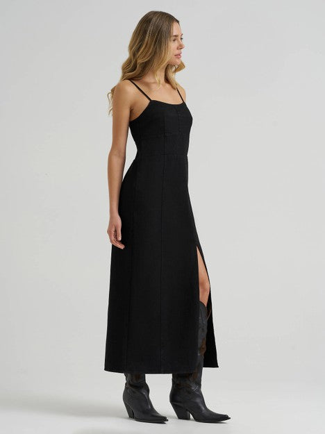 Wrangler Women's Black Wash Denim Slit Front Maxi Dress