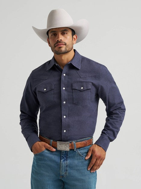 Wrangler Men's Solid Blue Cody Johnson Two Pocket Western Snap Shirt