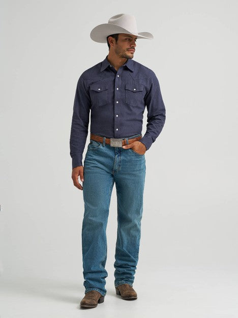 Wrangler Men's Solid Blue Cody Johnson Two Pocket Western Snap Shirt