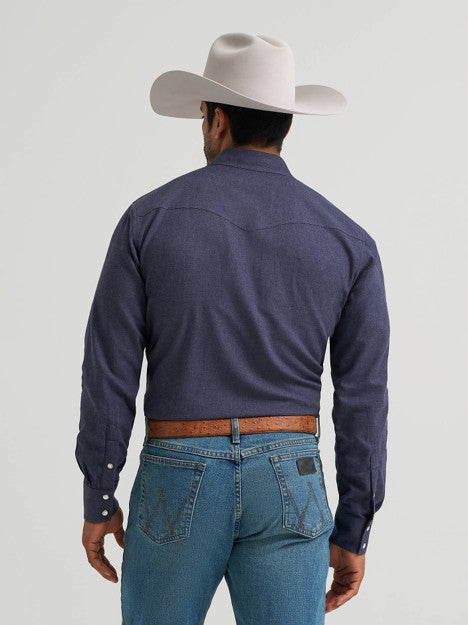 Wrangler Men's Solid Blue Cody Johnson Two Pocket Western Snap Shirt