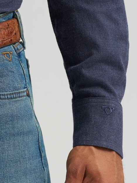 Wrangler Men's Solid Blue Cody Johnson Two Pocket Western Snap Shirt