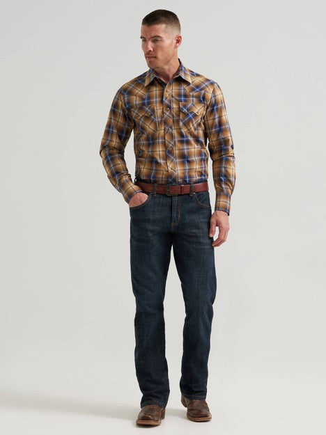 Wrangler Men's Caramel Retro Sawtooth Pocket Western Snap Shirt