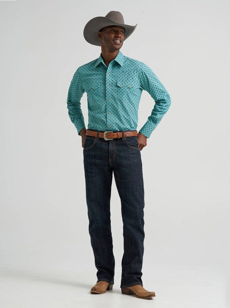 Wrangler Men's Dusky Teal Retro Sawtooth Pocket Western Snap Shirt