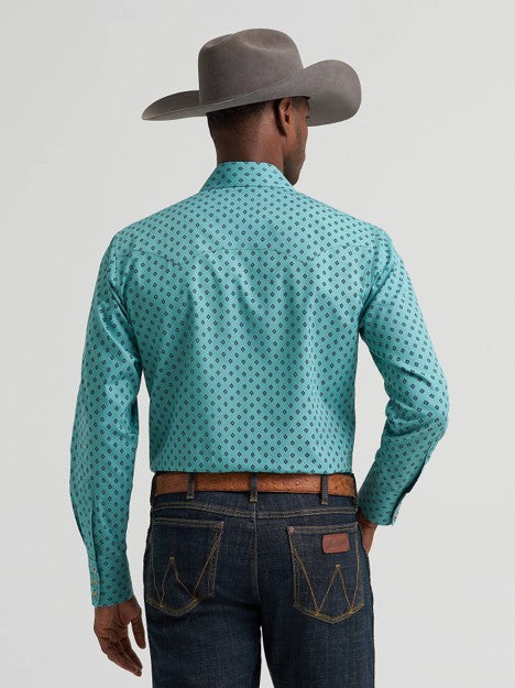 Wrangler Men's Dusky Teal Retro Sawtooth Pocket Western Snap Shirt