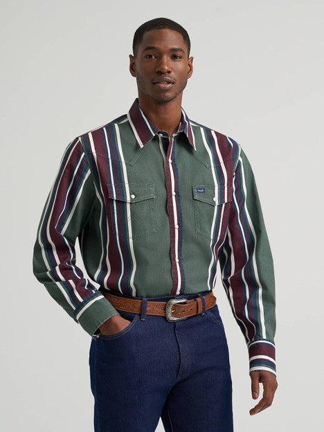 Wrangler Men's Field Olive Vintage-Inspired Brushpopper Western Workshirt