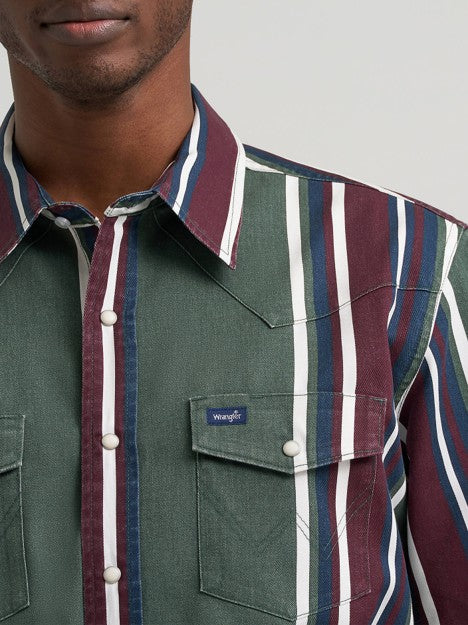 Wrangler Men's Field Olive Vintage-Inspired Brushpopper Western Workshirt