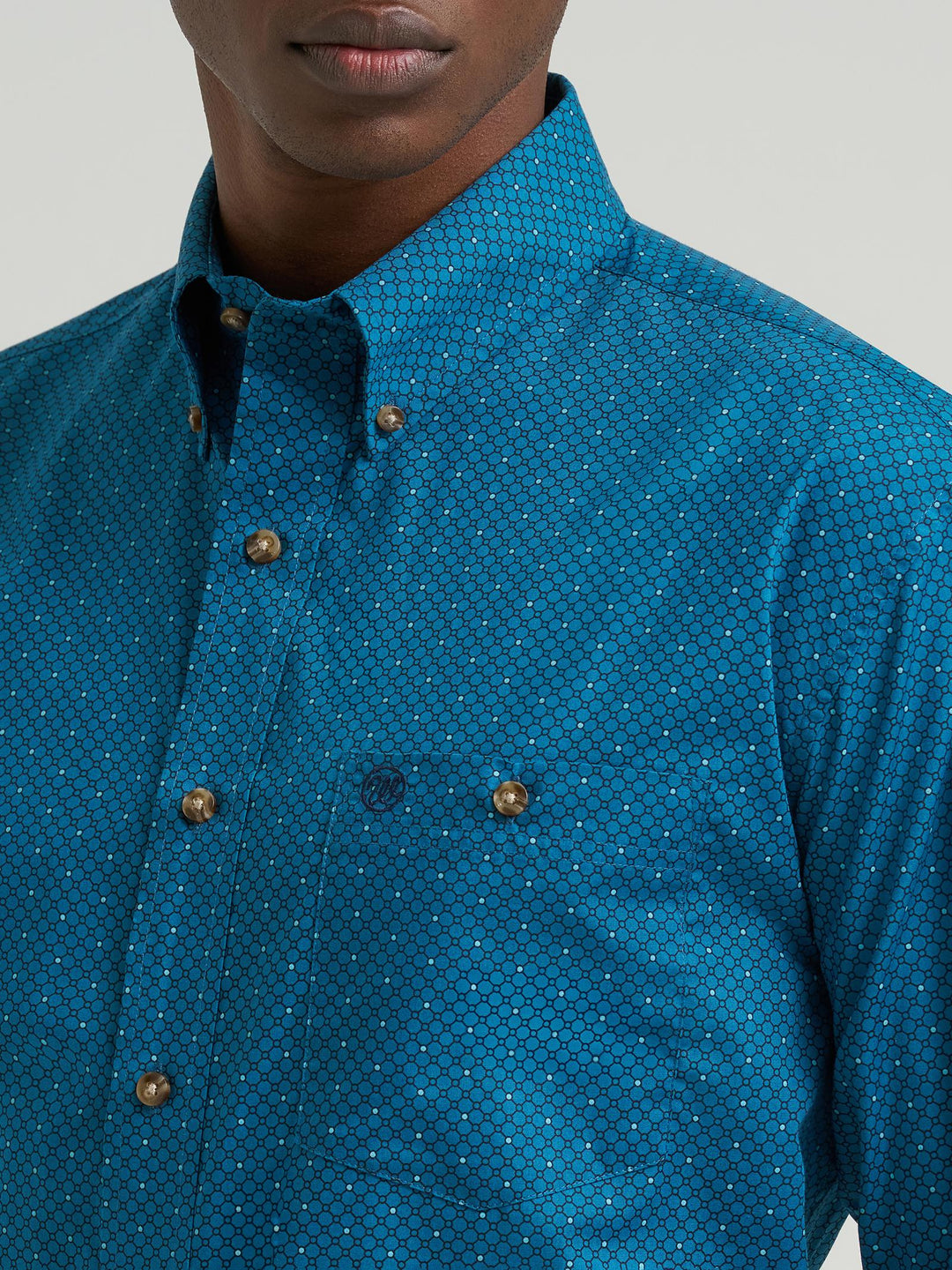 Wrangler Men's Teal Print Classic Relaxed Fit Western Shirt