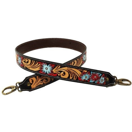 Challenger Hand Tooled Floral Multicolor Leather Replacement Shoulder Strap