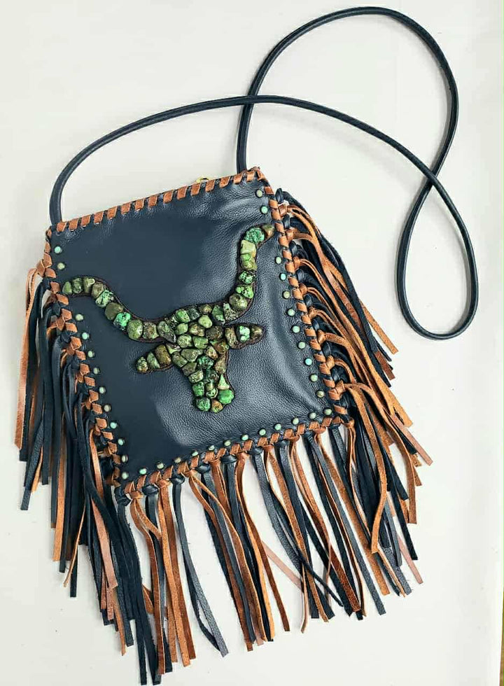 KurtMen Navy Turquoise Nugget Longhorn Crossbody Bag