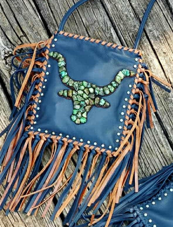 KurtMen Navy Turquoise Nugget Longhorn Crossbody Bag