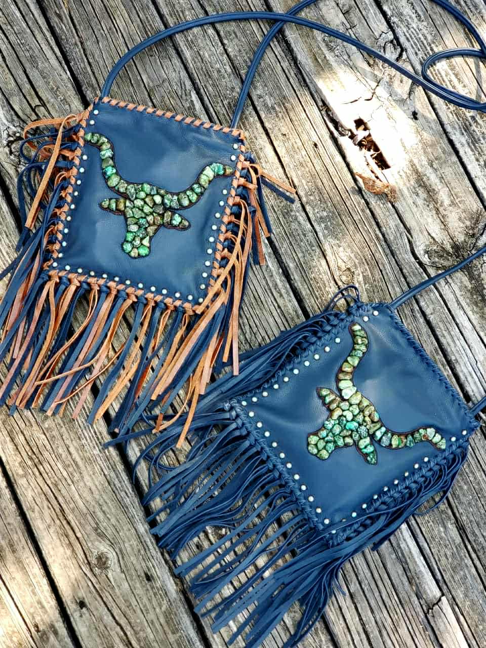 KurtMen Navy Turquoise Nugget Longhorn Crossbody Bag