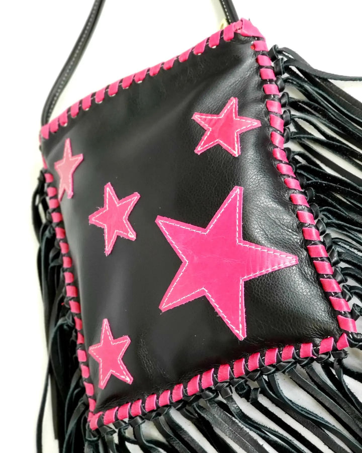 KurtMen Black with Pink Stars Crossbody Bag