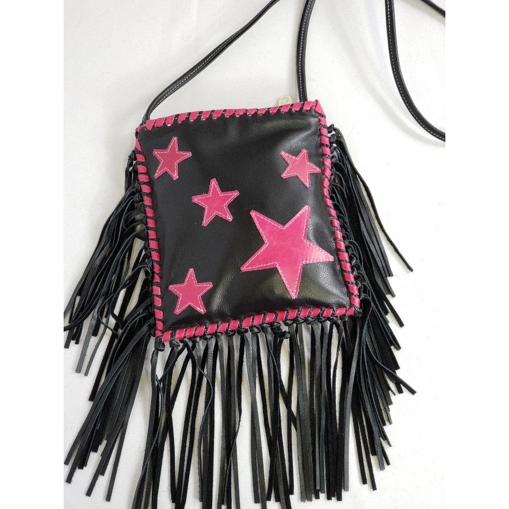 KurtMen Black with Pink Stars Crossbody Bag