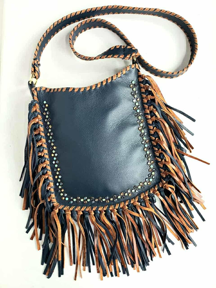 KurtMen Navy Turquoise Pearl Studded Mini Me Crossbody Bag