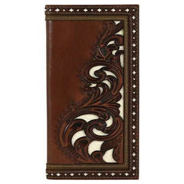 Justin Brown Tooled with Ivory Underlay Rodeo Wallet